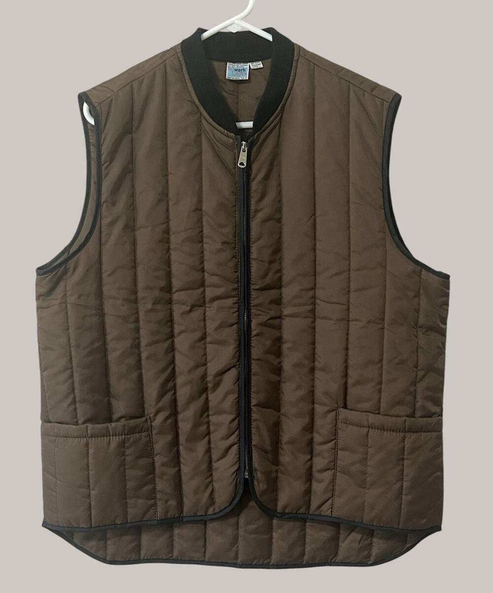 Vintage 80s Sears Work Leisure Liner Style Zip Nylon Padded Quilted Vest Brown L